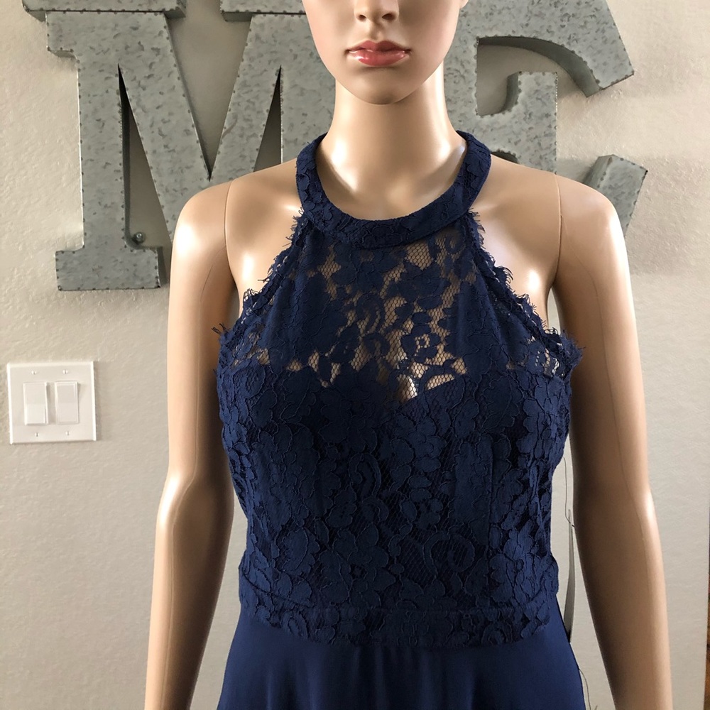 Navy blue semi-formal maxi dress.
